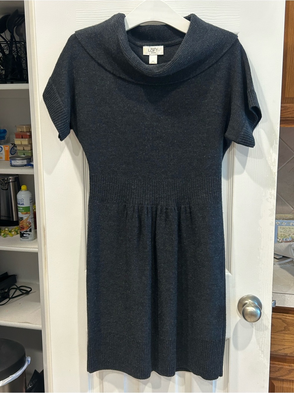LOFT Dark Charcoal Cowl-Neck Short Sleeve Sweater Dress MP